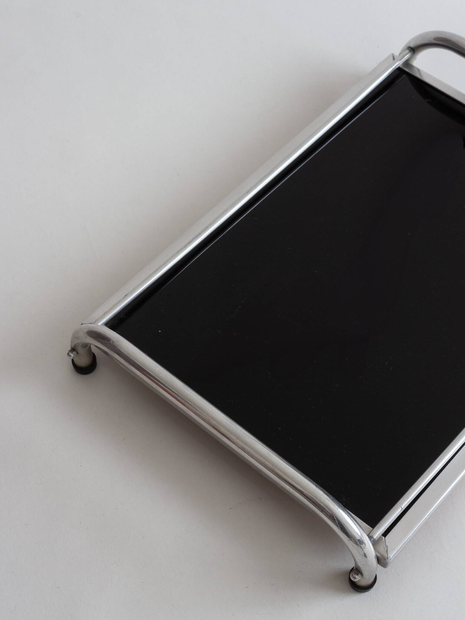 Aluminum and glass tray, Italy, 1950s/1960s