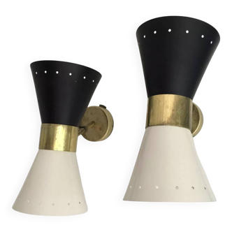 Pair of Italian diabolo wall sconces, 1950s design.