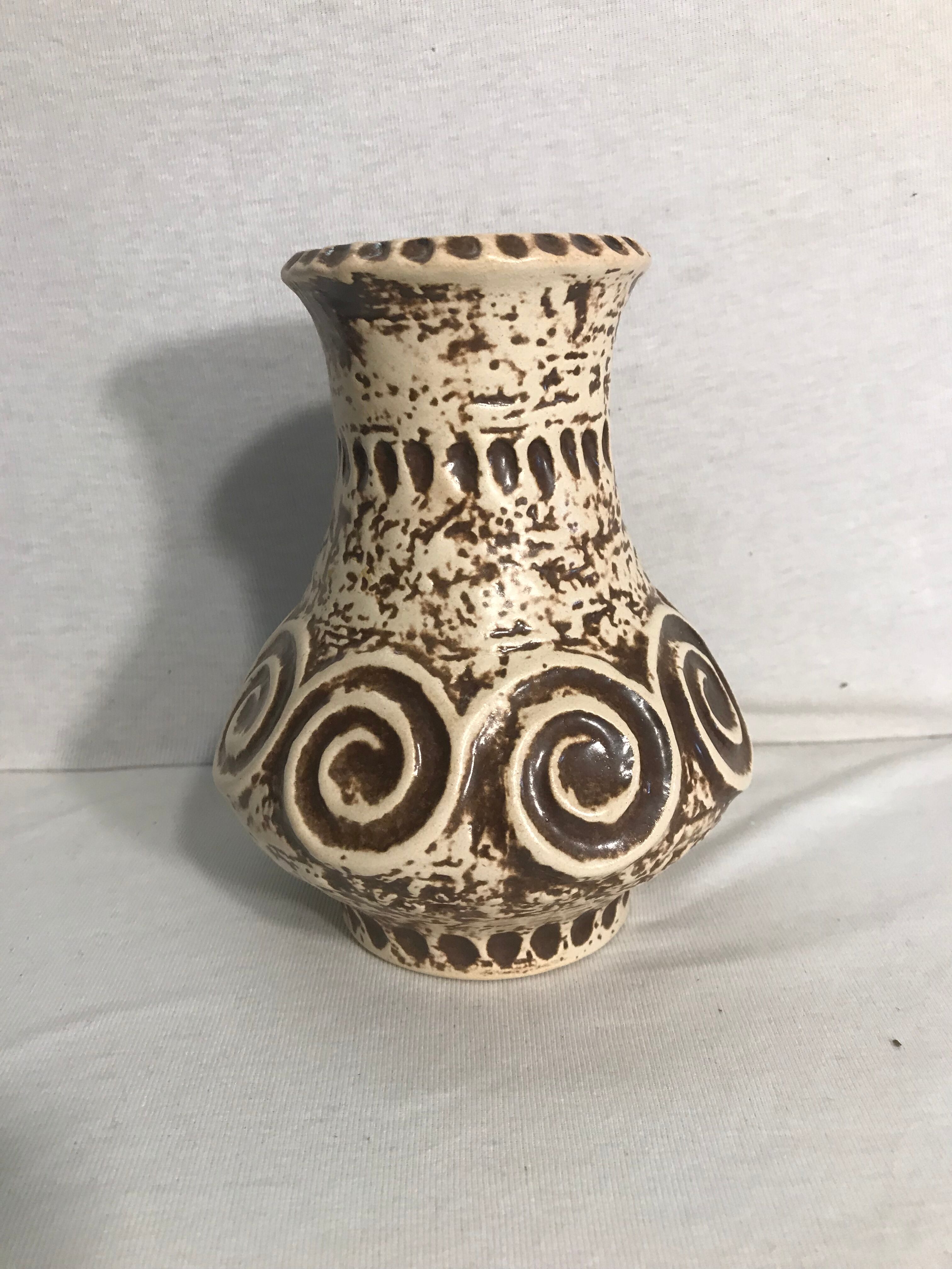 Old Vase Jaspa ceramic Beige & Brown Decoration 70s Vintage