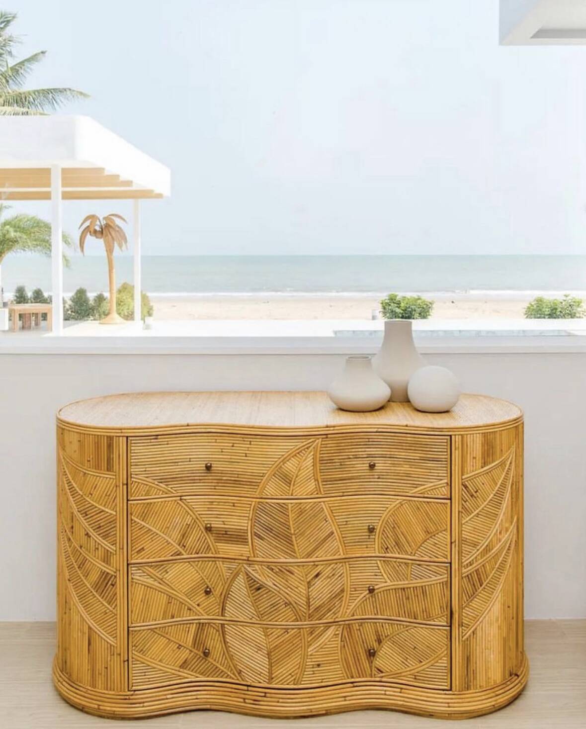 Rattan “leaf” chest of drawers