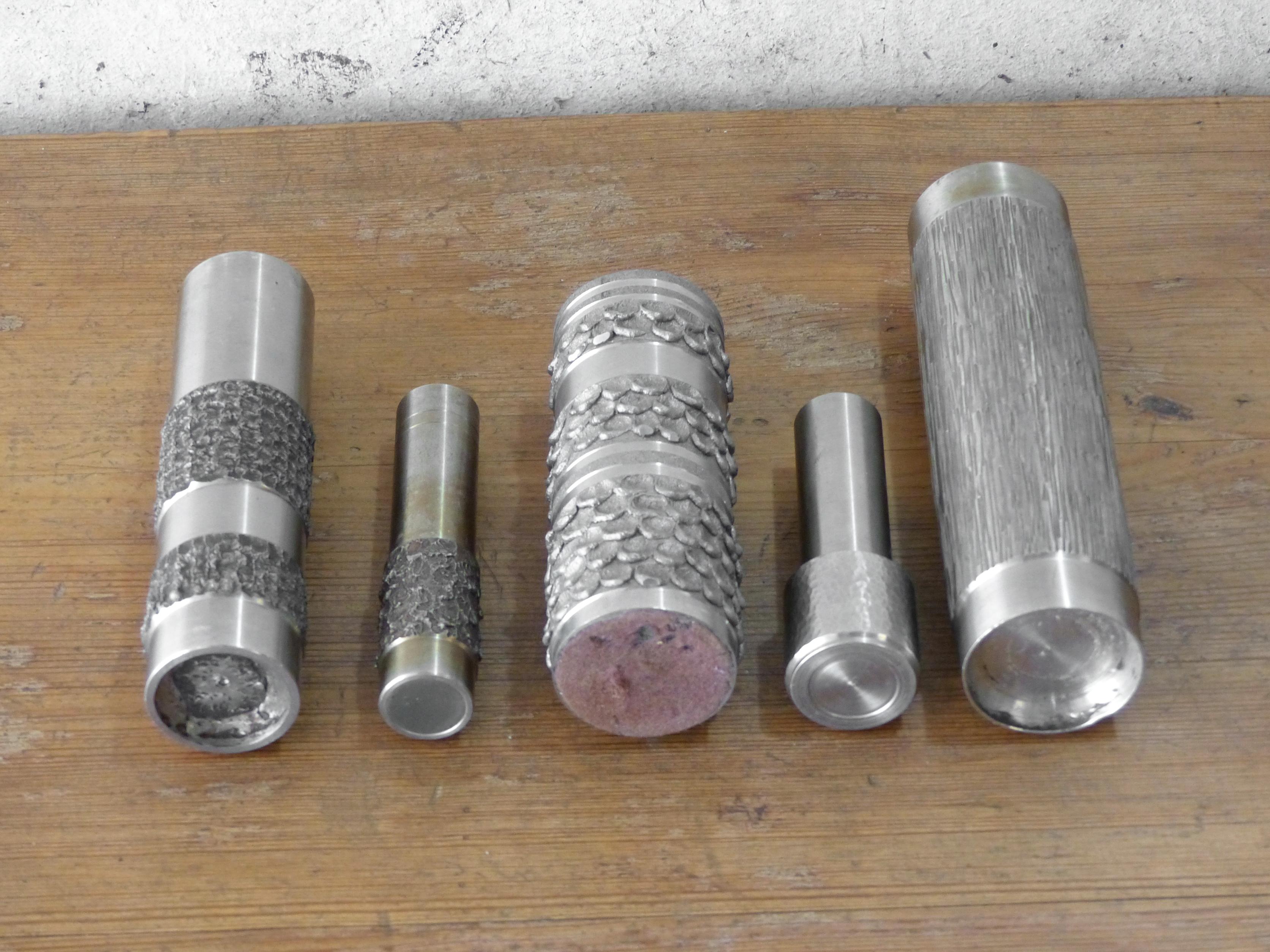 Set of 5 brutalist steel vases