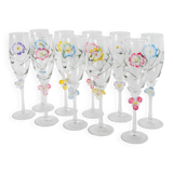 Set of 10 hand-painted champagne flutes with embossed flowers