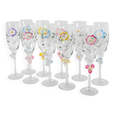 Set of 10 hand-painted champagne flutes with embossed flowers