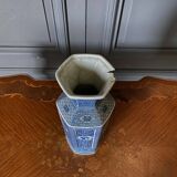 Pair of Japanese hexagonal blue background vases with cut sides DEC 739