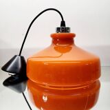 Suspension vintage en verre opalin orange avec finition chromée, années 60