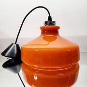 Suspension vintage en verre opalin orange avec finition chromée, années 60