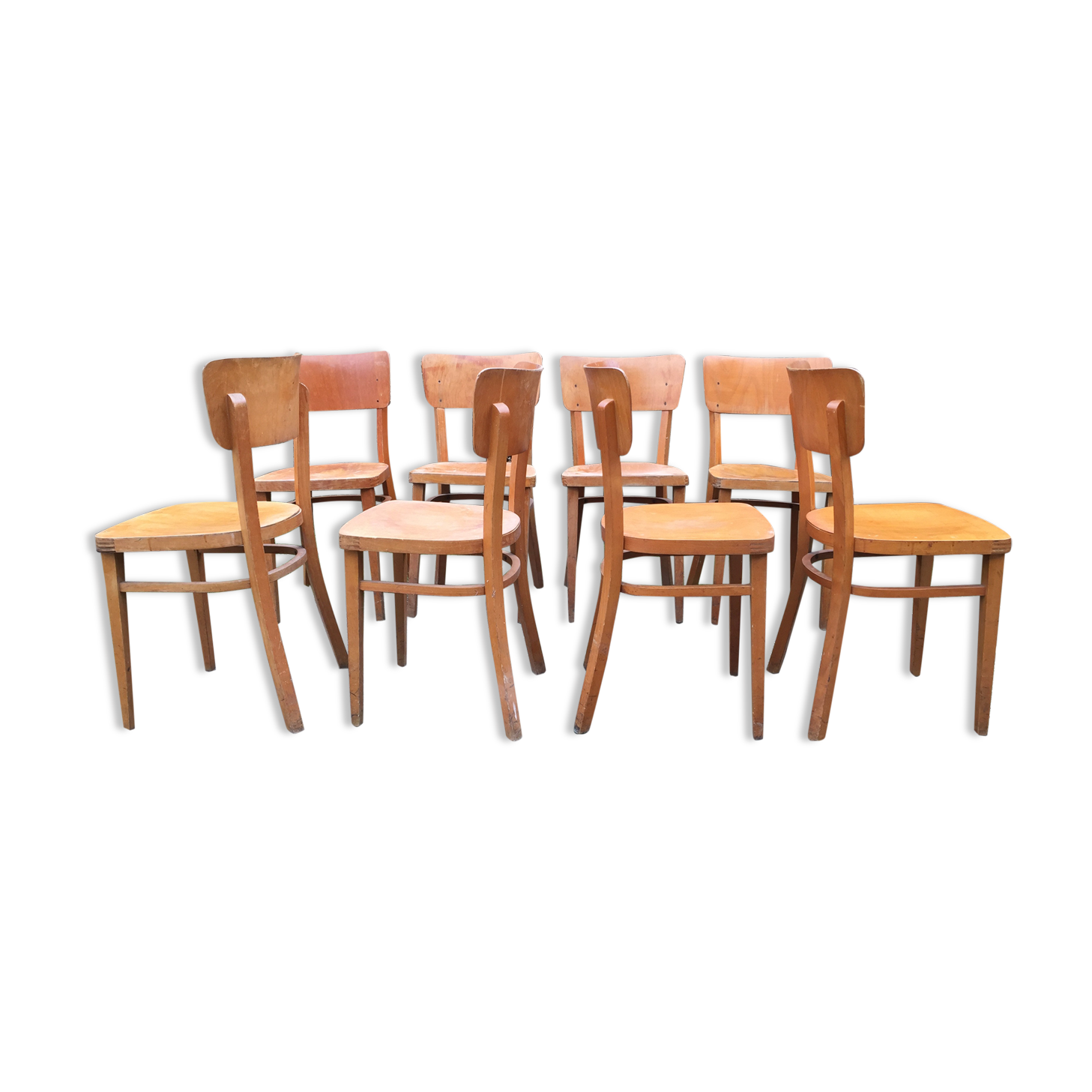 Vintage chairs stamped Thonet in curved beech wood and curved cp backrest.