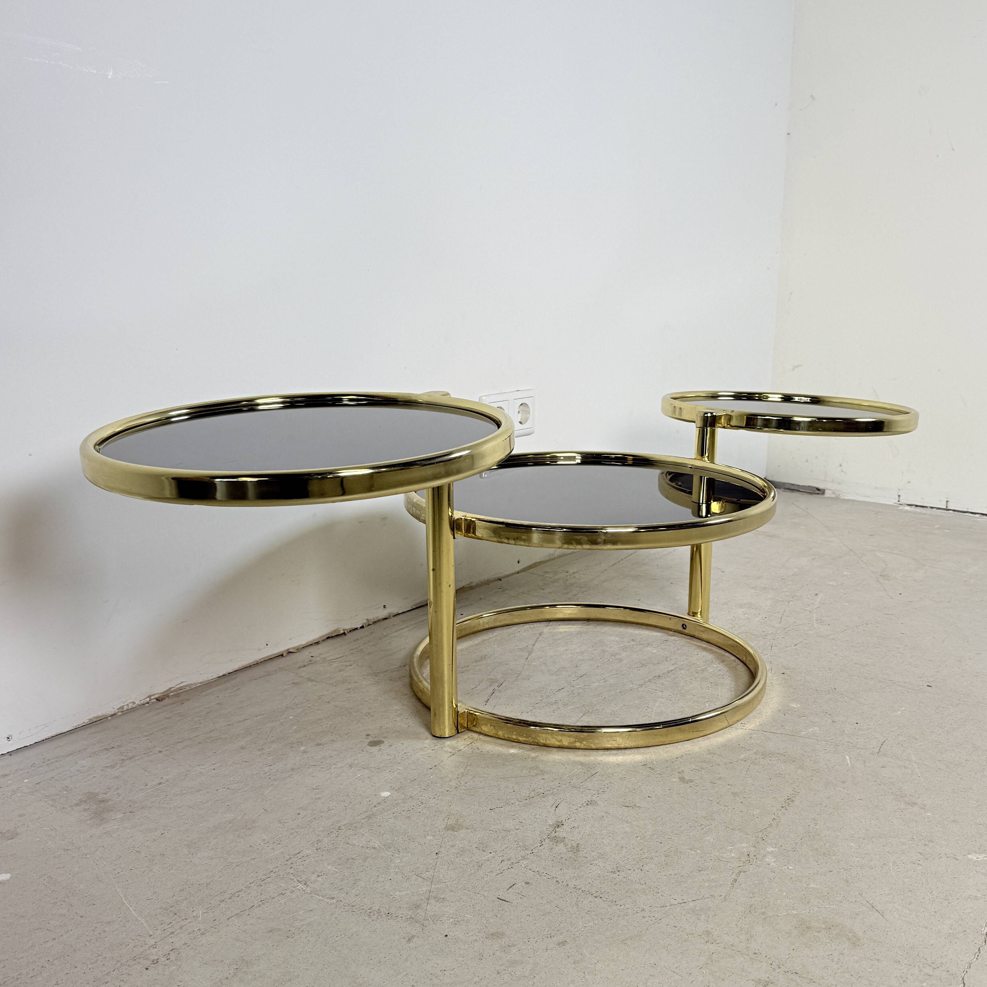 Vintage Hollywood Regency Swivel Cascade Coffee Table with Black Glass