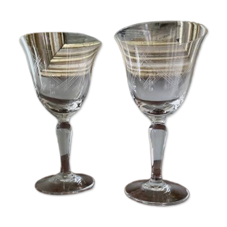 2 large crystal water glasses engraved Villeroy & Boch tulip shape