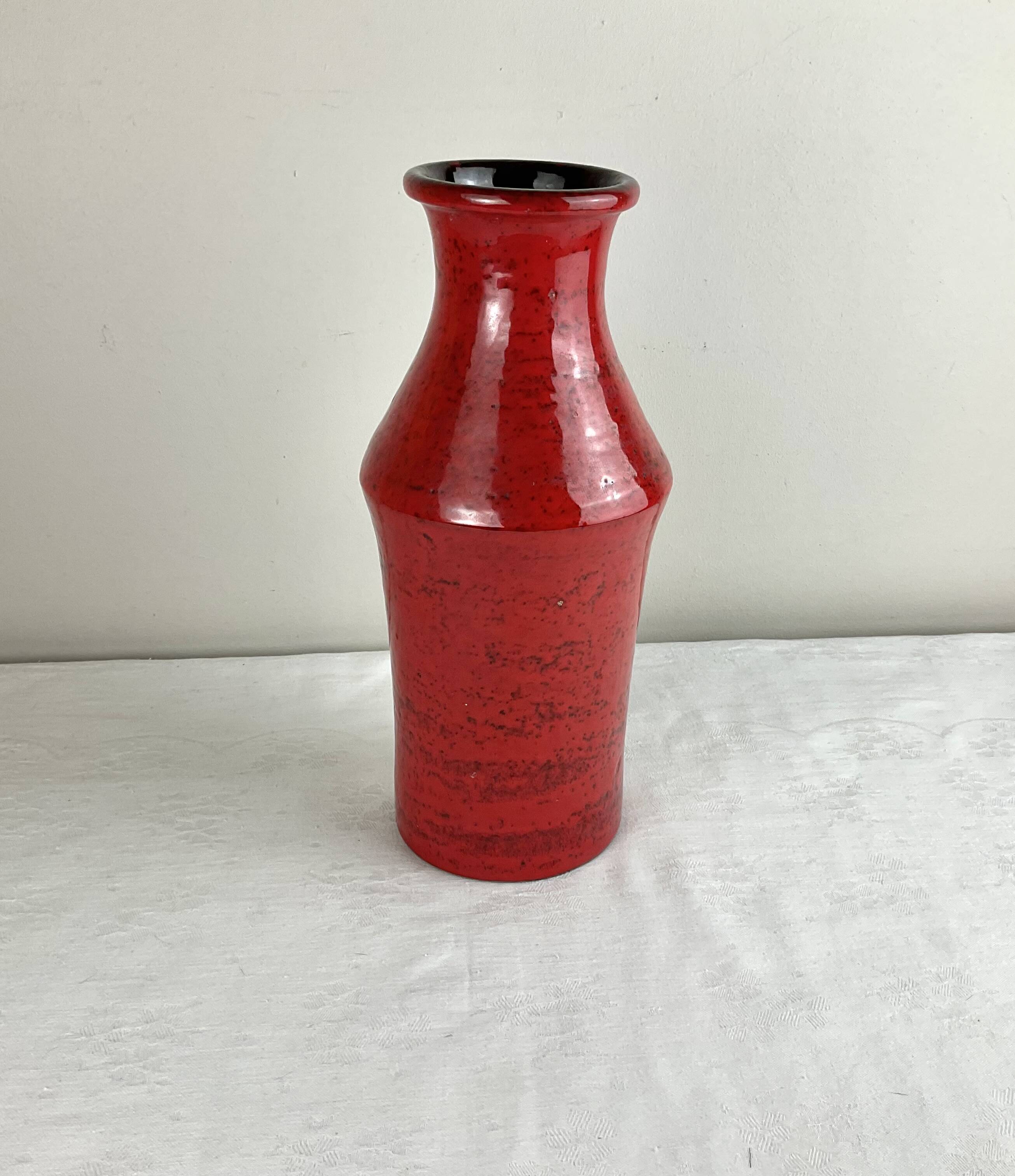 Vintage red ceramic vase mid century design