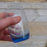Set of 6 blue goblet glasses with engraved grape cluster patterns