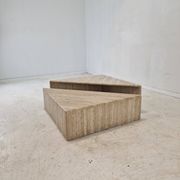 Set of Two Triangle Coffee Tables In Travertine By Up & Up, Italy 1980's