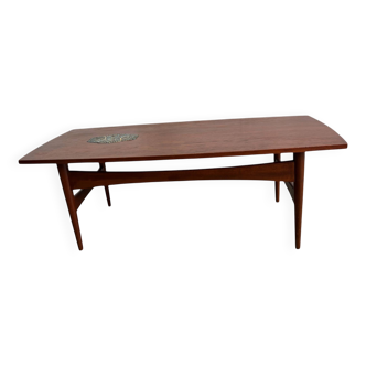 Vintage teak coffee table with mosaic accent