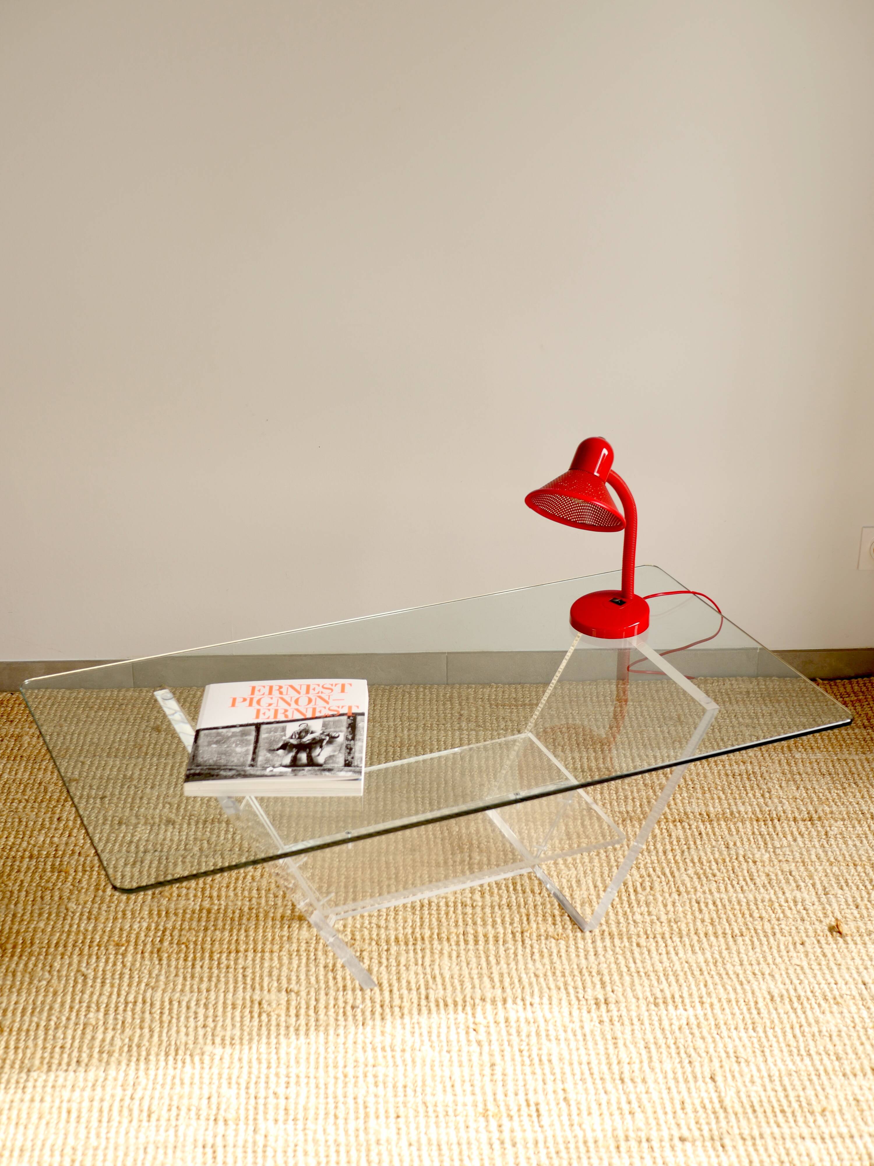 Glass and plexiglass coffee table - David Lange