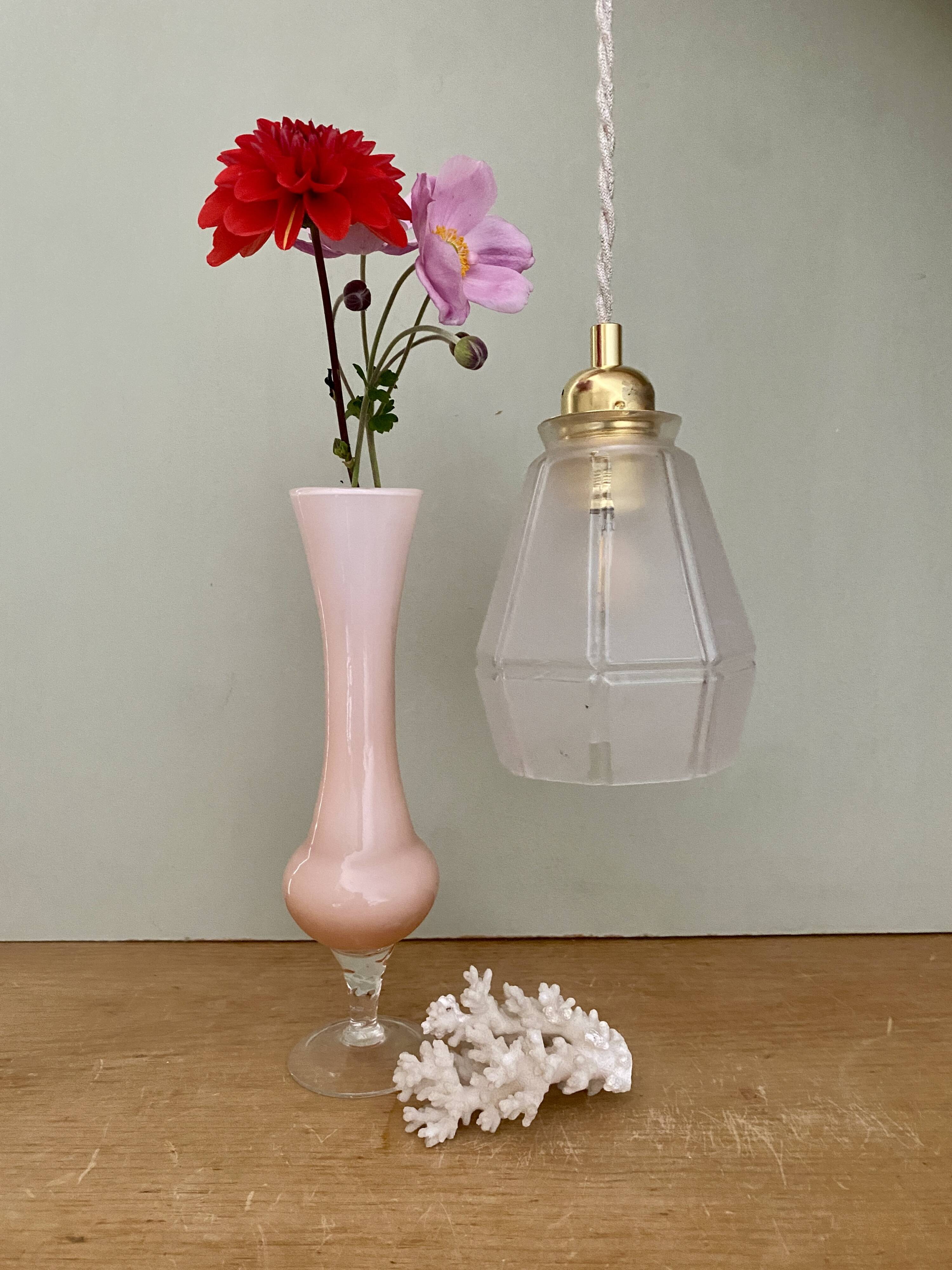 Vintage art deco frosted glass tulip pendant light