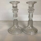 Pair of molded glass candlesticks