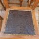 Set of 6 antique turned wooden chairs with embossed leather seats.