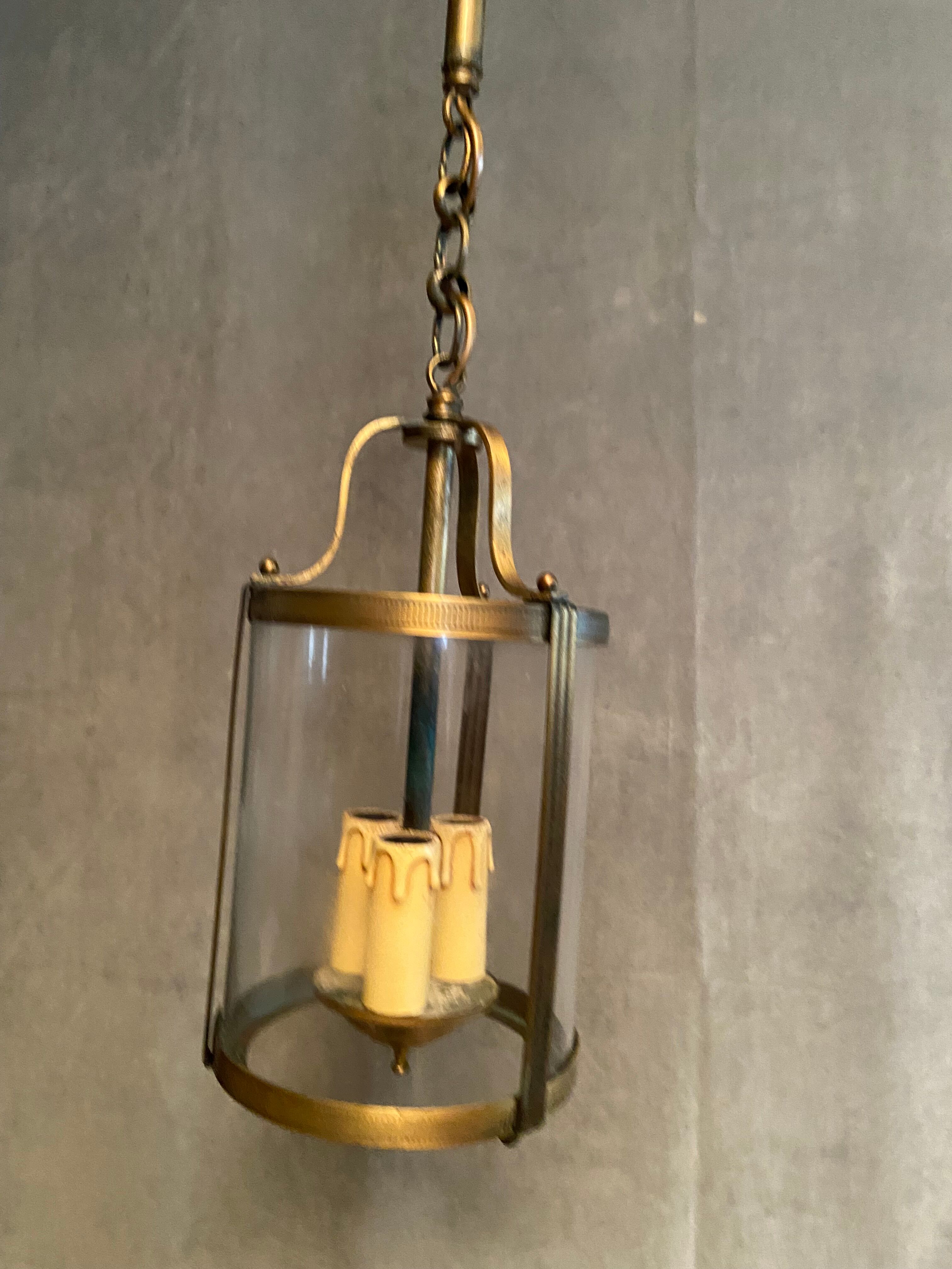 Brass vestibule lantern chandelier and glass cylinder
