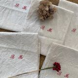 5 country tea towels in BM monogram linen damask.