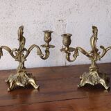 Pair of bronze rocaille candlesticks