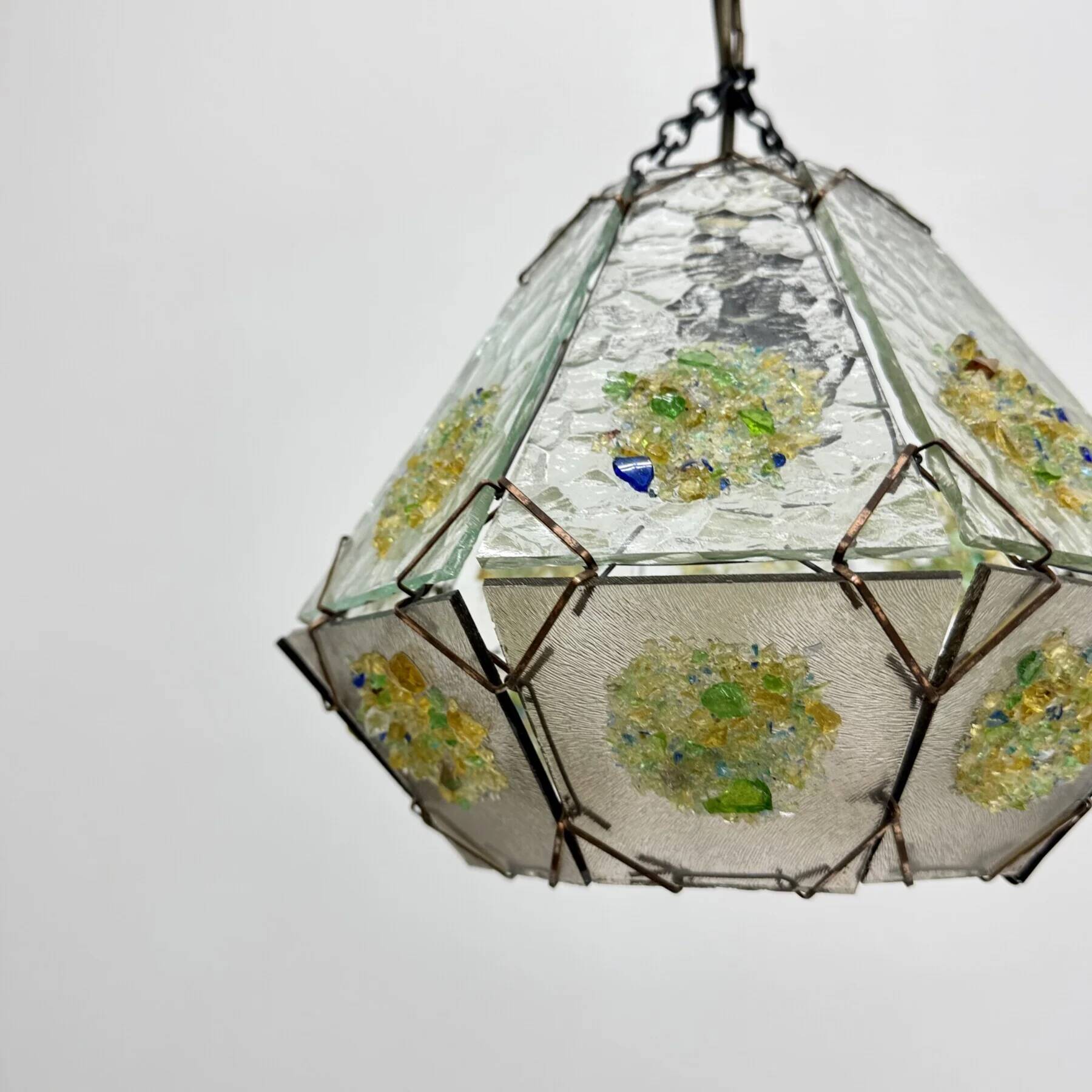 Brutalist glass hanging lamp, 1970s