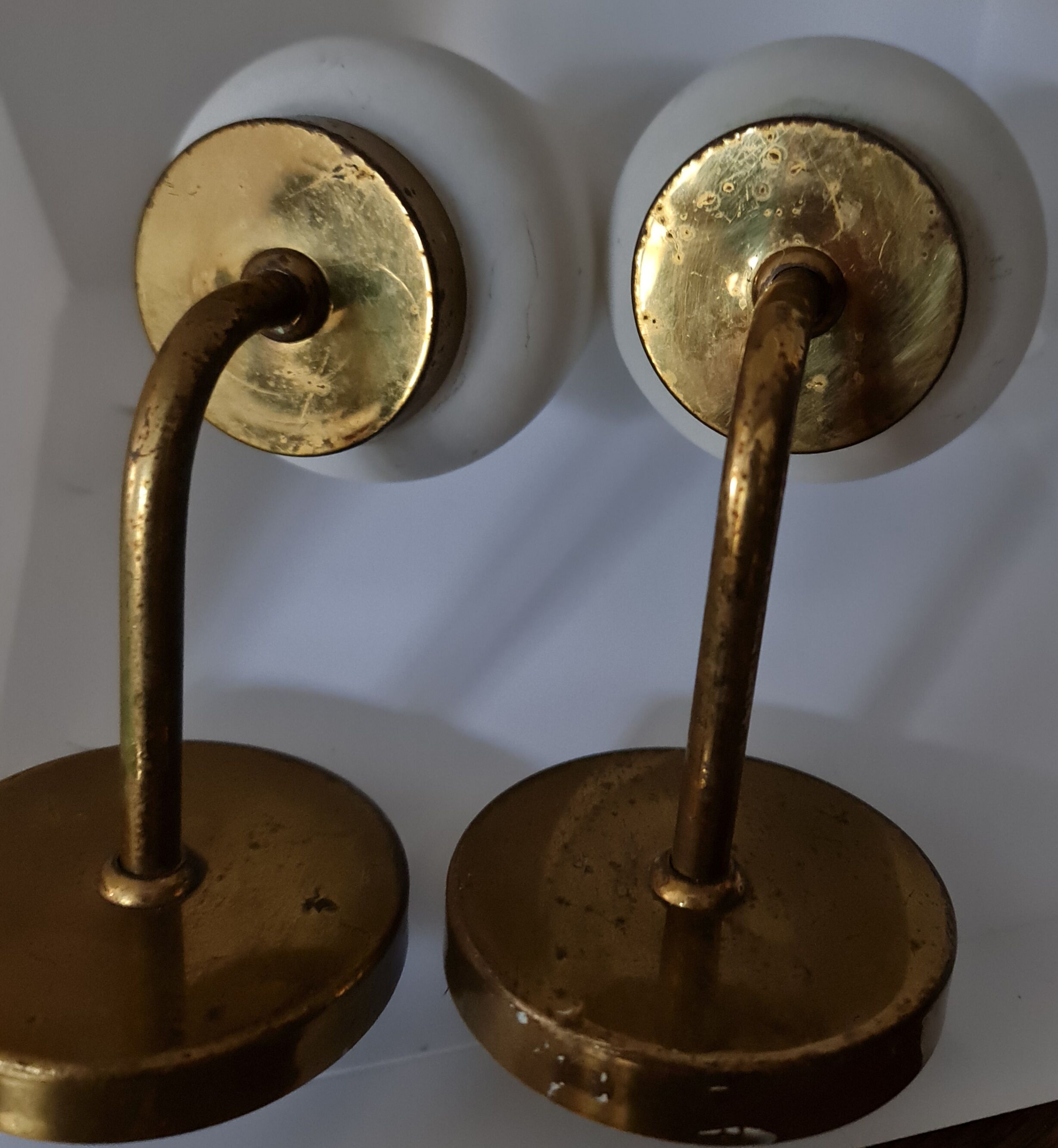 Pair of tulips opaline glass and brass appliques