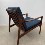 Set of 2 Scandinavian design teak armchairs from the 60s, new blue fabric
