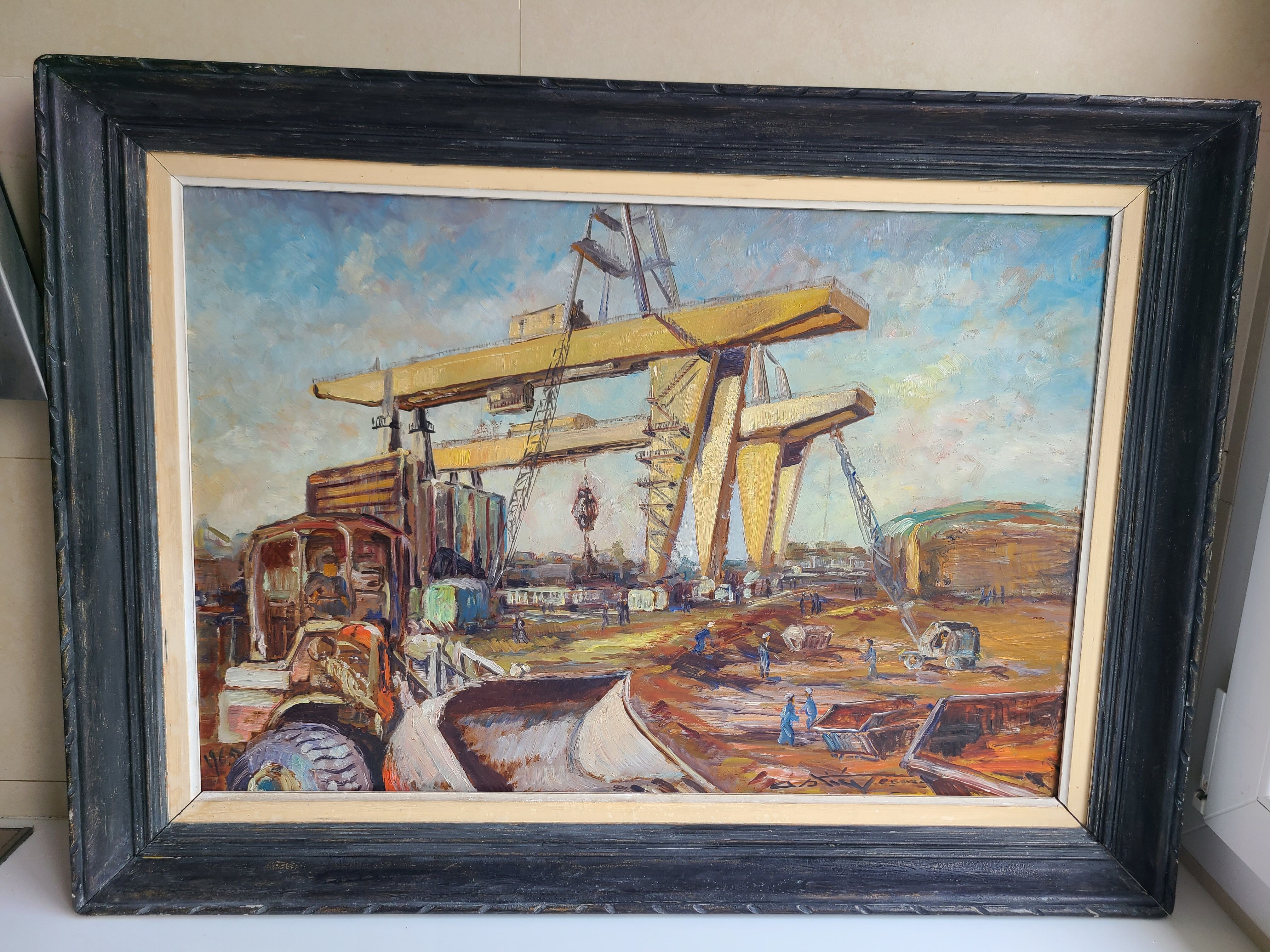 Painting 1965 industrial construction site