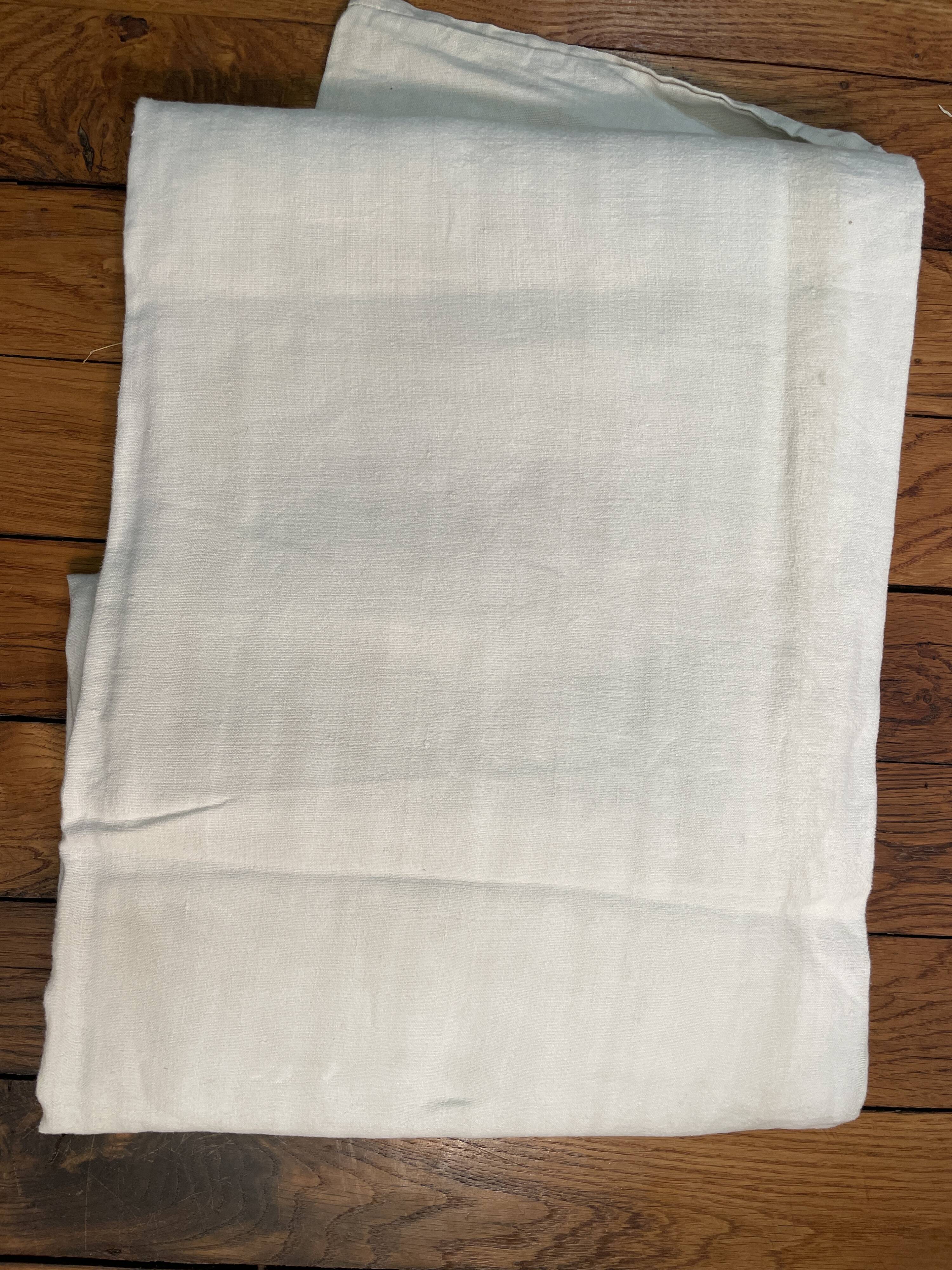 Old linen sheet embroidered red monogram