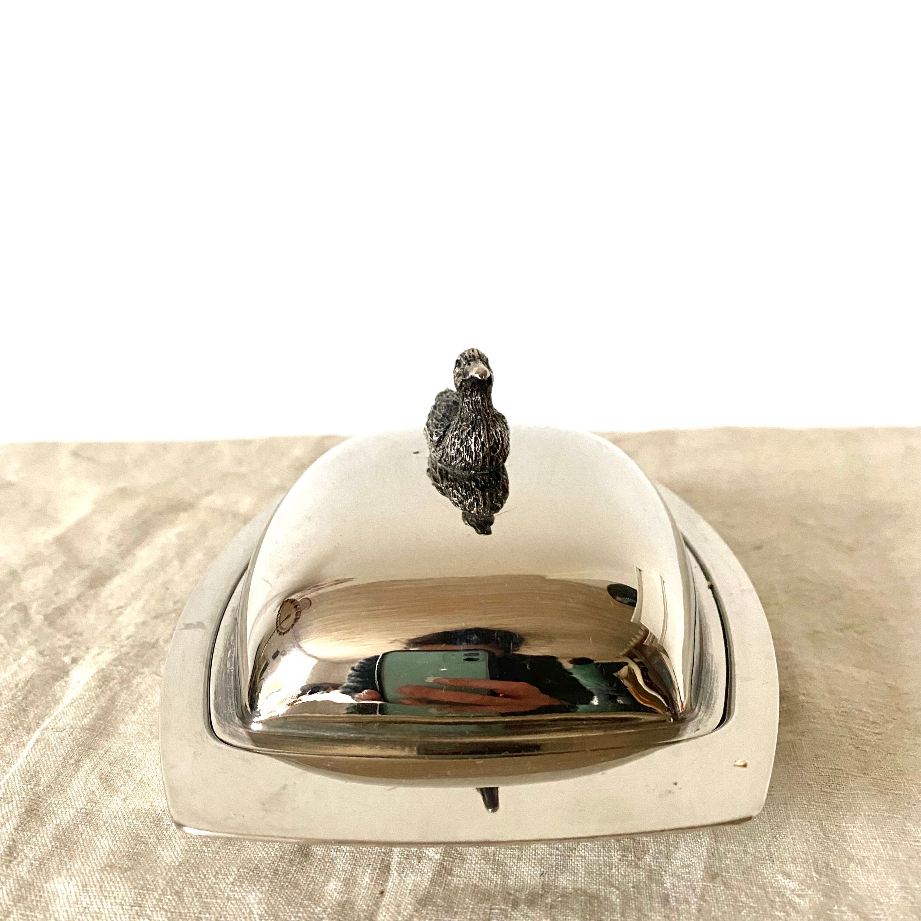 Silver metal butter dish