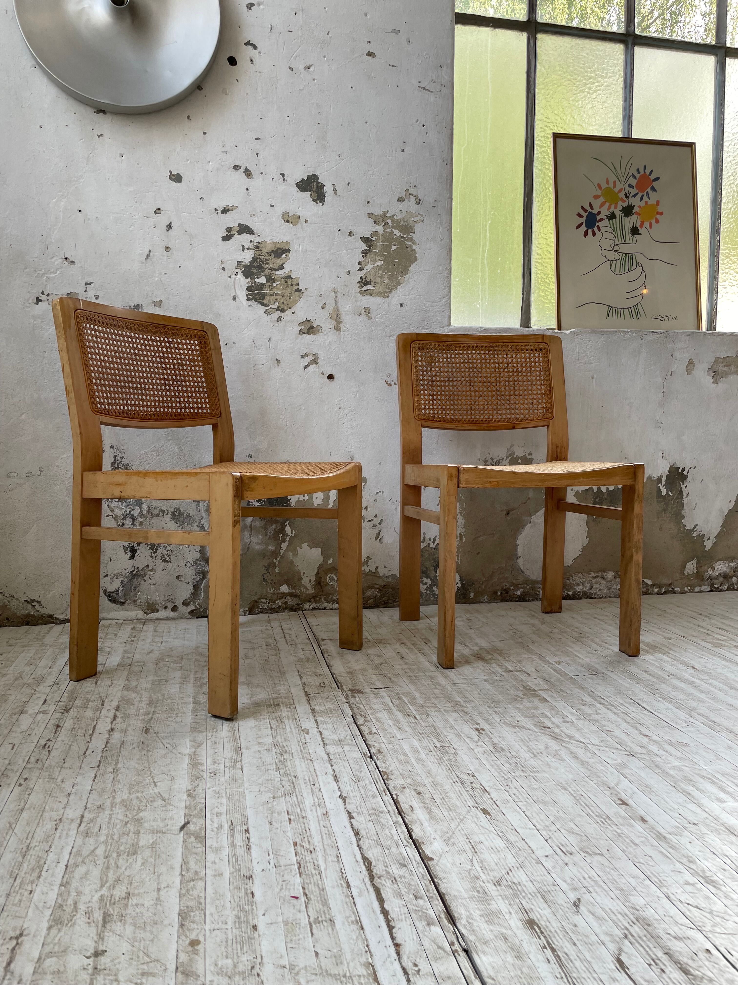 Pair of Baumann chairs beech and cannage