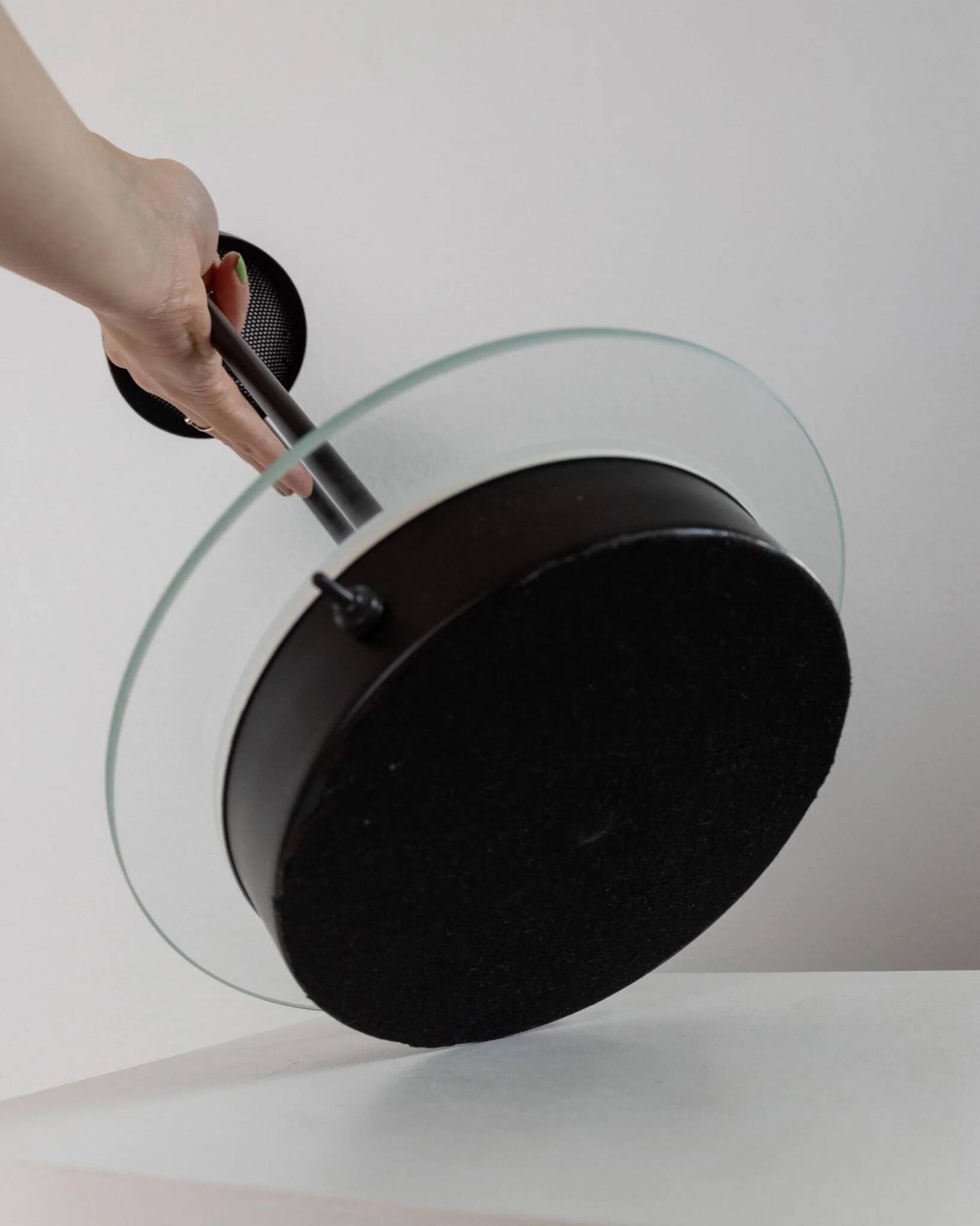 Black Metal Table Lamp with Clear Glass Base - Postmodern Memphis Italian Design, 1980s