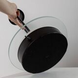 Black Metal Table Lamp with Clear Glass Base - Postmodern Memphis Italian Design, 1980s