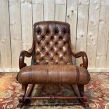 Rocking-chair Chesterfileld en cuir