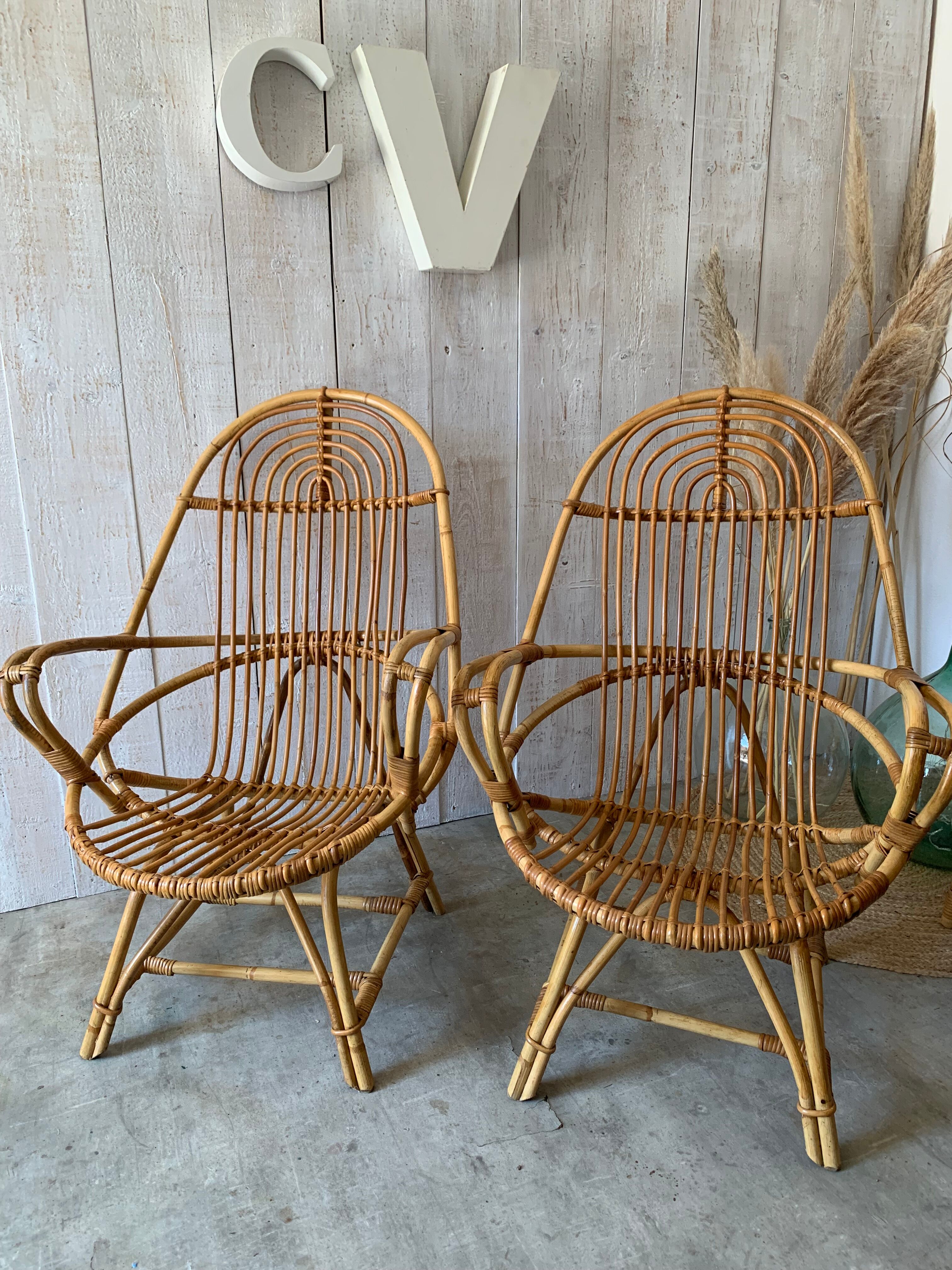 Pair of rattan armchairs