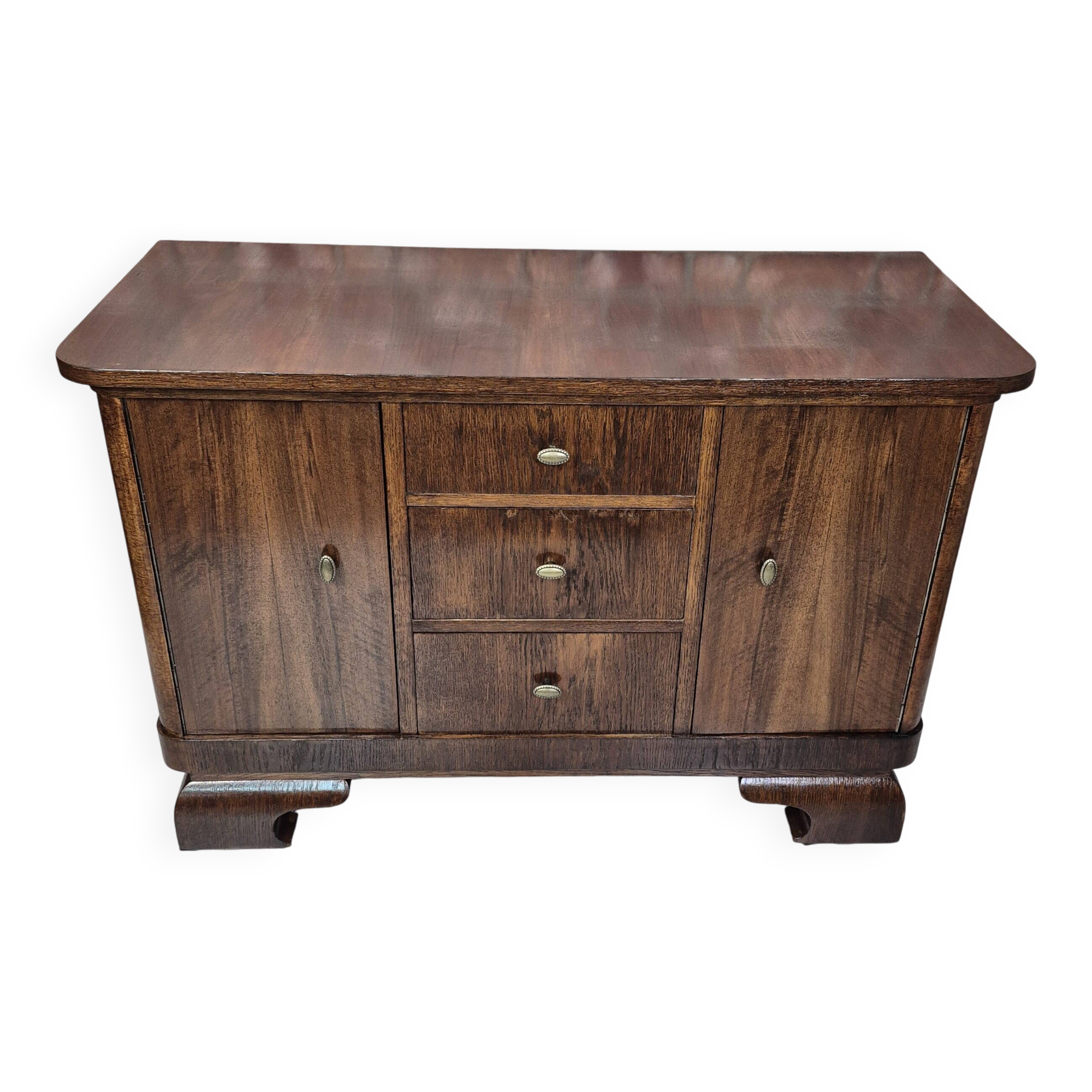 Restored Art Deco Walnut & Oak Commode TV Console 1940s