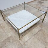 Table basse en laiton et marbre blanc des années 70