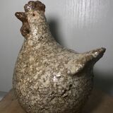 Poule in cracked and enamelled ceramic signed athezza