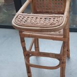 Chaise haute pour poupée en rotin vintage