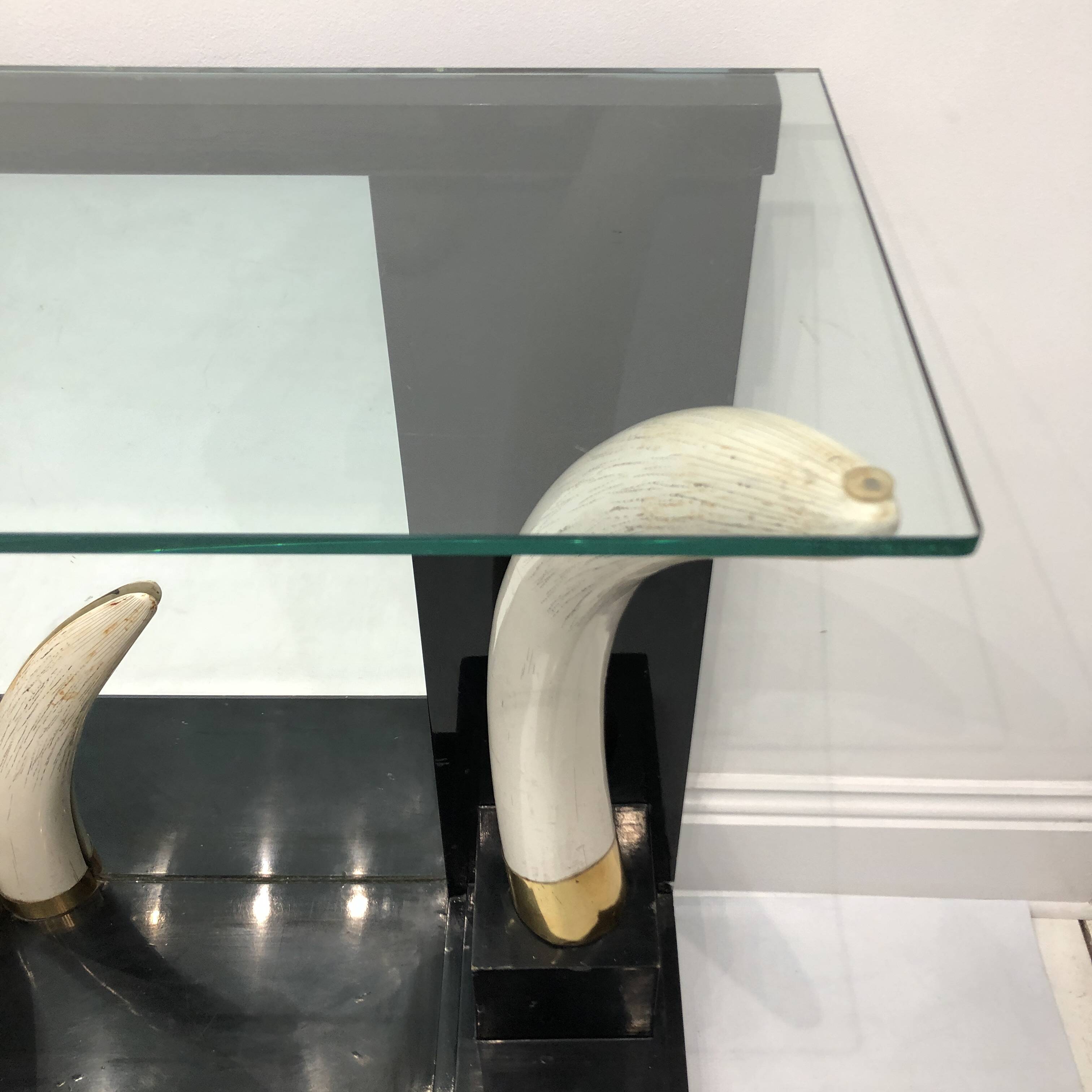 Versailles collection elephant faux tusk ebony console table mirror glass 1970s
