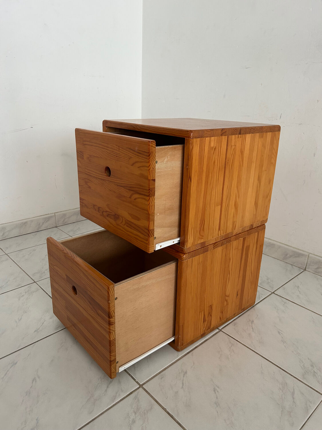 Vintage set of two small cabinets pinewood