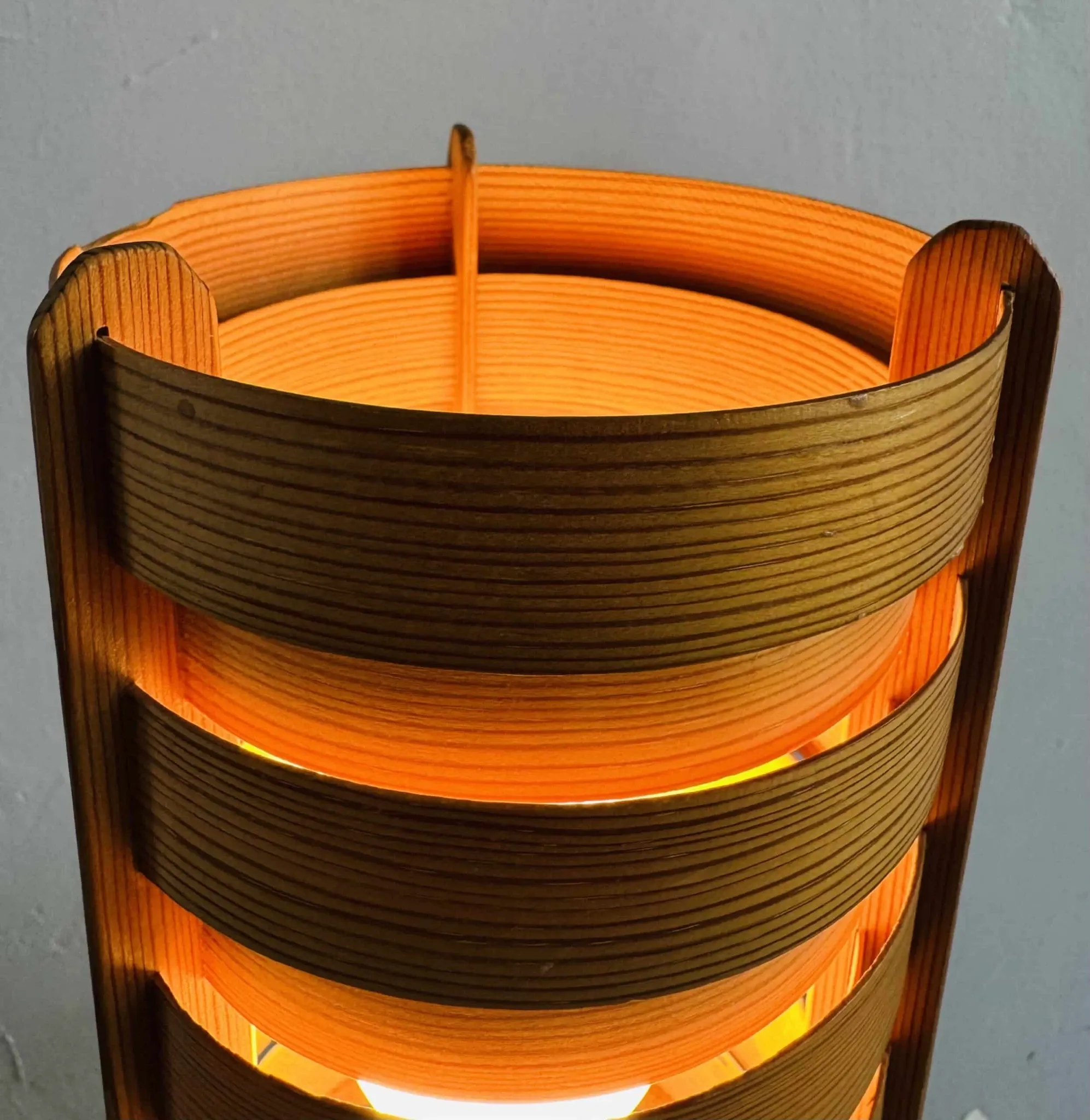 Cylindrical Pinewood Table Lamp In The Manner Of Hans-Agne Jakobsson, Sweden, Circa 1960S