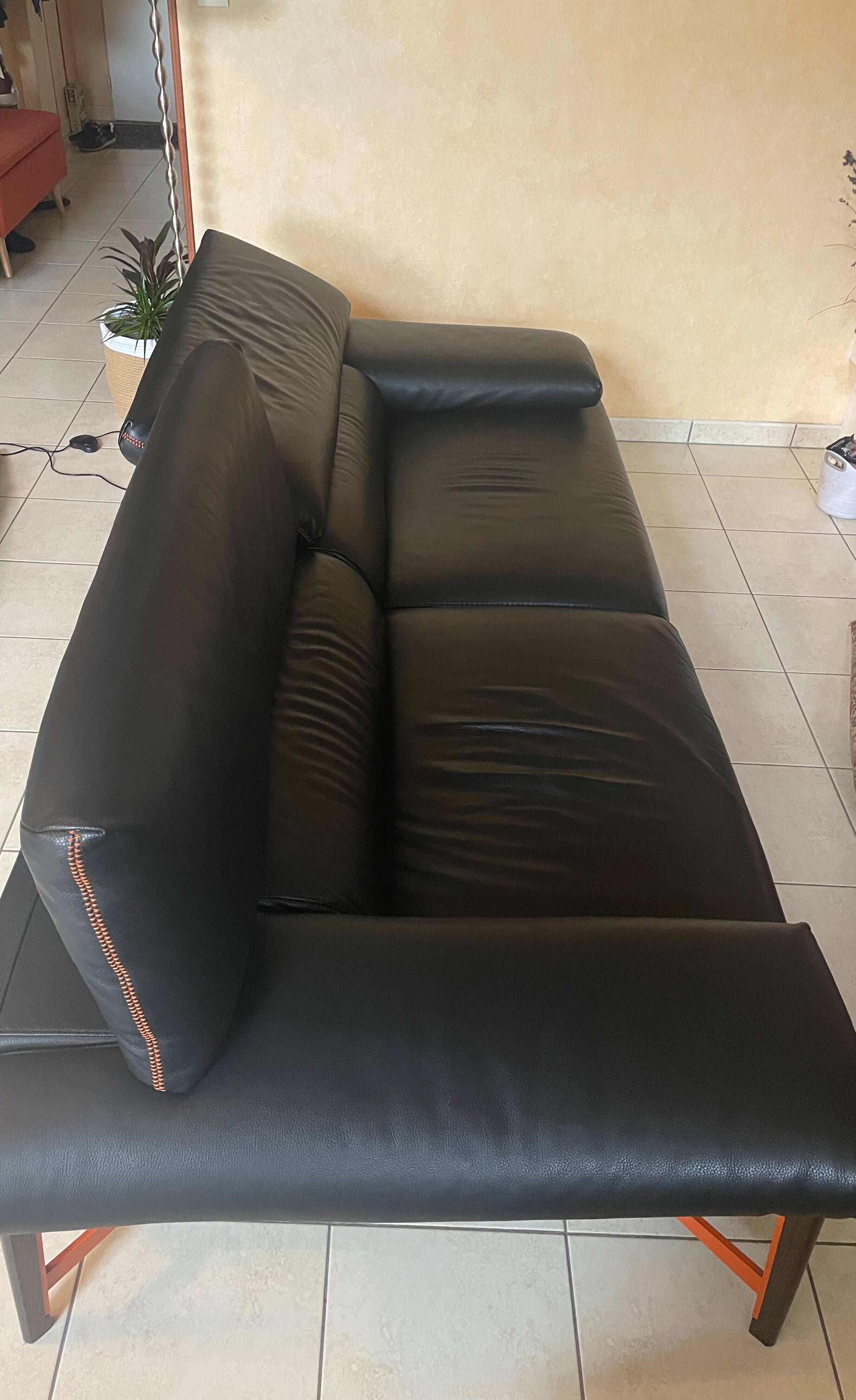 Roche Bobois black leather sofa