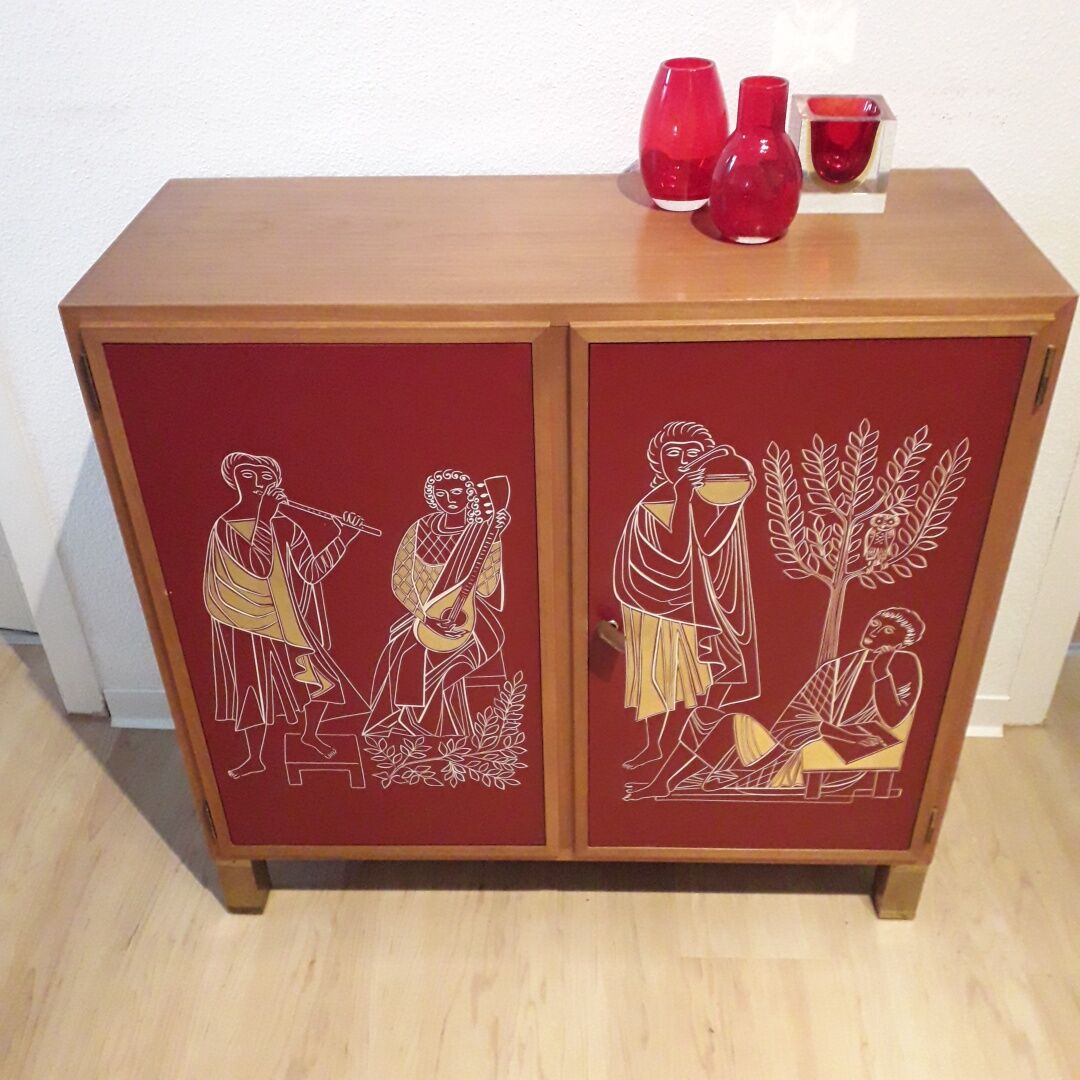Red Lacquer Bar with gold leaf detail France circa 1950