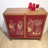 Red Lacquer Bar with gold leaf detail France circa 1950