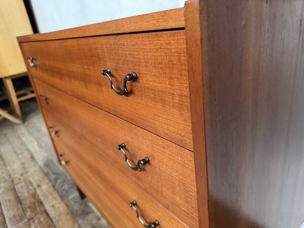Superbe commode vintage en teck – Design élégant & poignées métal noir