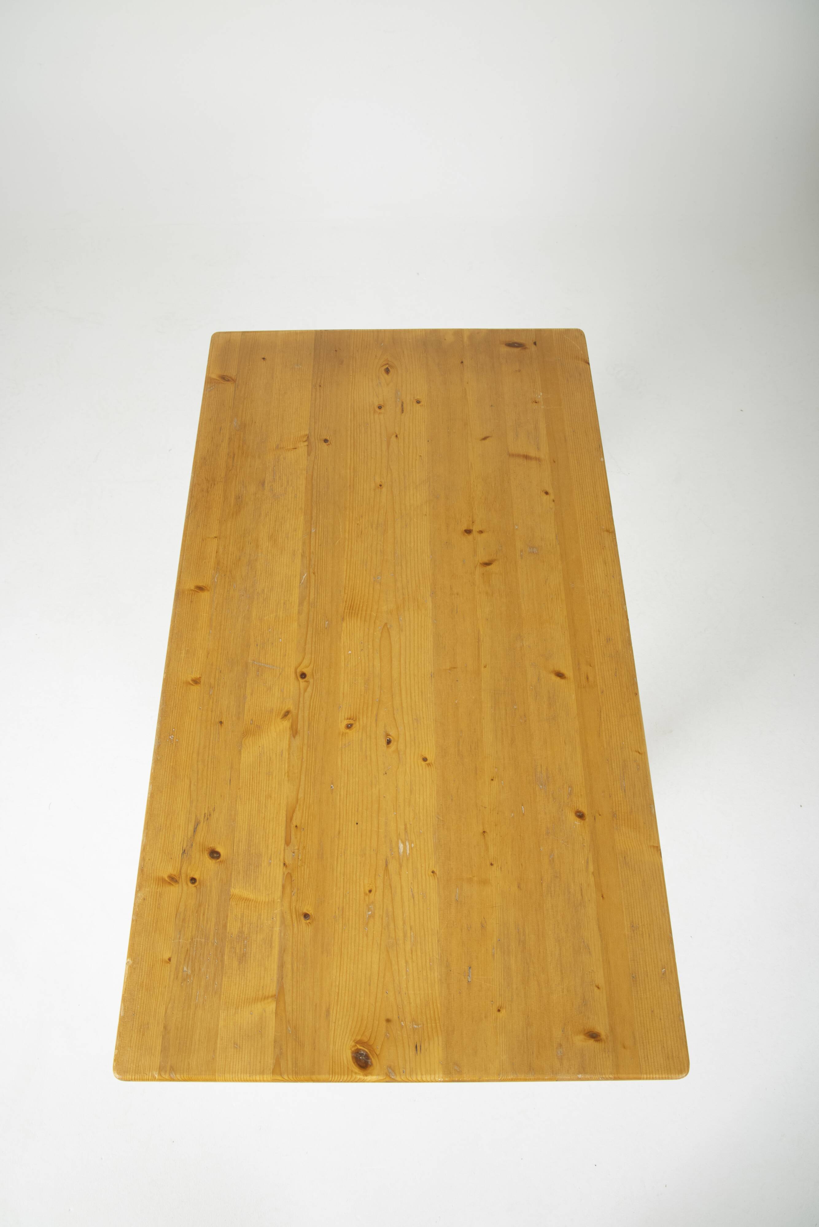 Solid pine table by Charlotte Perriand for Les Arcs, 1970s