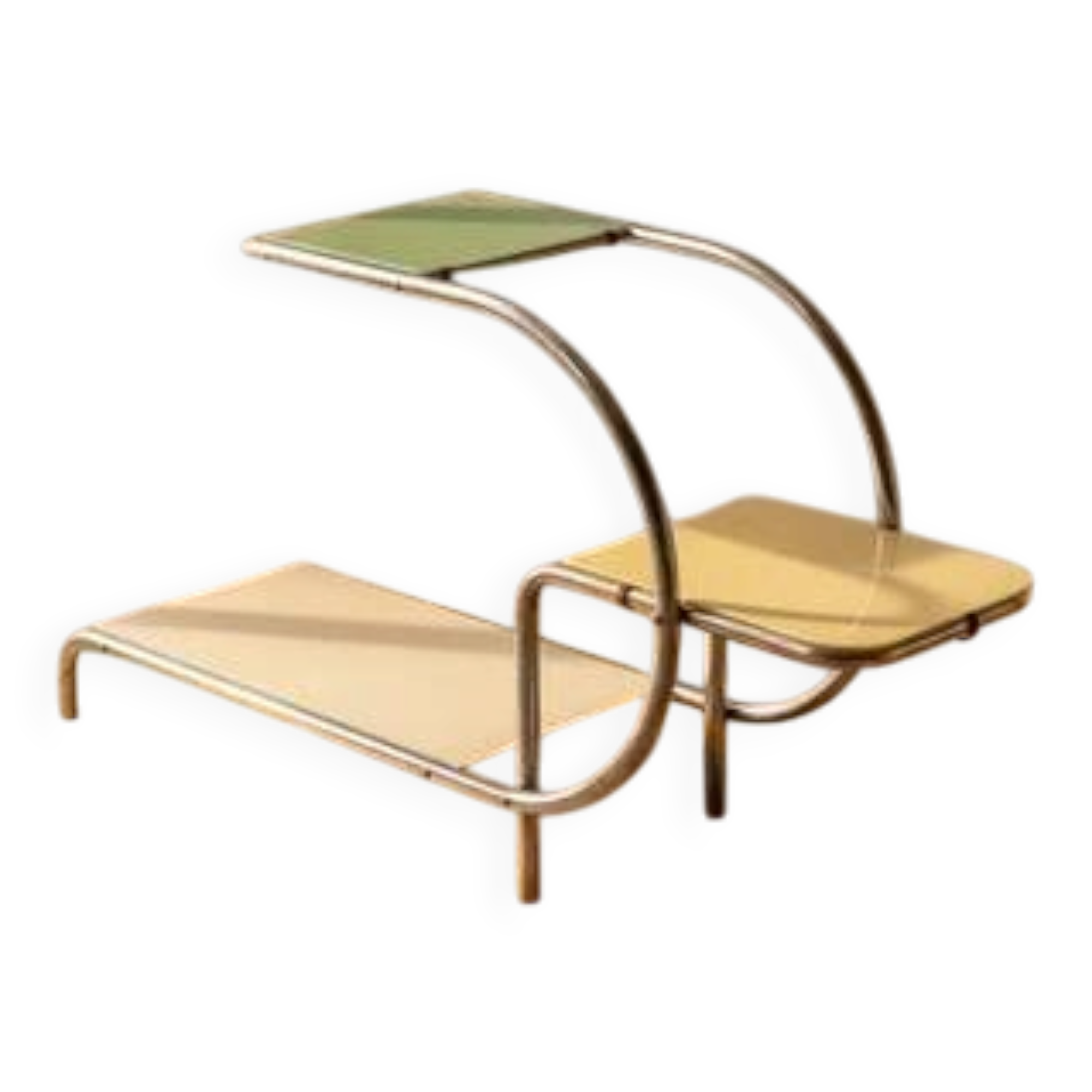 Stand de fleurs vintage par Emile Guyot, acier chromé Bauhaus avec verre coloré, milieu du 20e siècle, Tchécoslovaquie, 79 × 30 x 105 cm