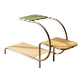 Stand de fleurs vintage par Emile Guyot, acier chromé Bauhaus avec verre coloré, milieu du 20e siècle, Tchécoslovaquie, 79 × 30 x 105 cm