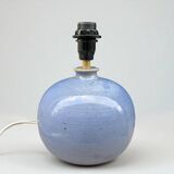 Lampe boule signé en céramique grès bleu lavande abat-jour corde ou raphia